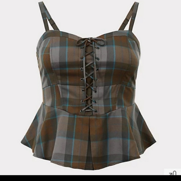 ISO NOT 4 SALE Torrid Outlander Mackenzie Tartan Plaid LaceUp Peplum Corset Top - Picture 1 of 1